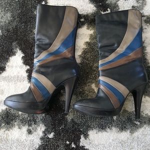 STEVEN by STEVE MADDEN| Womens leather blue and black midi boots|Size 7